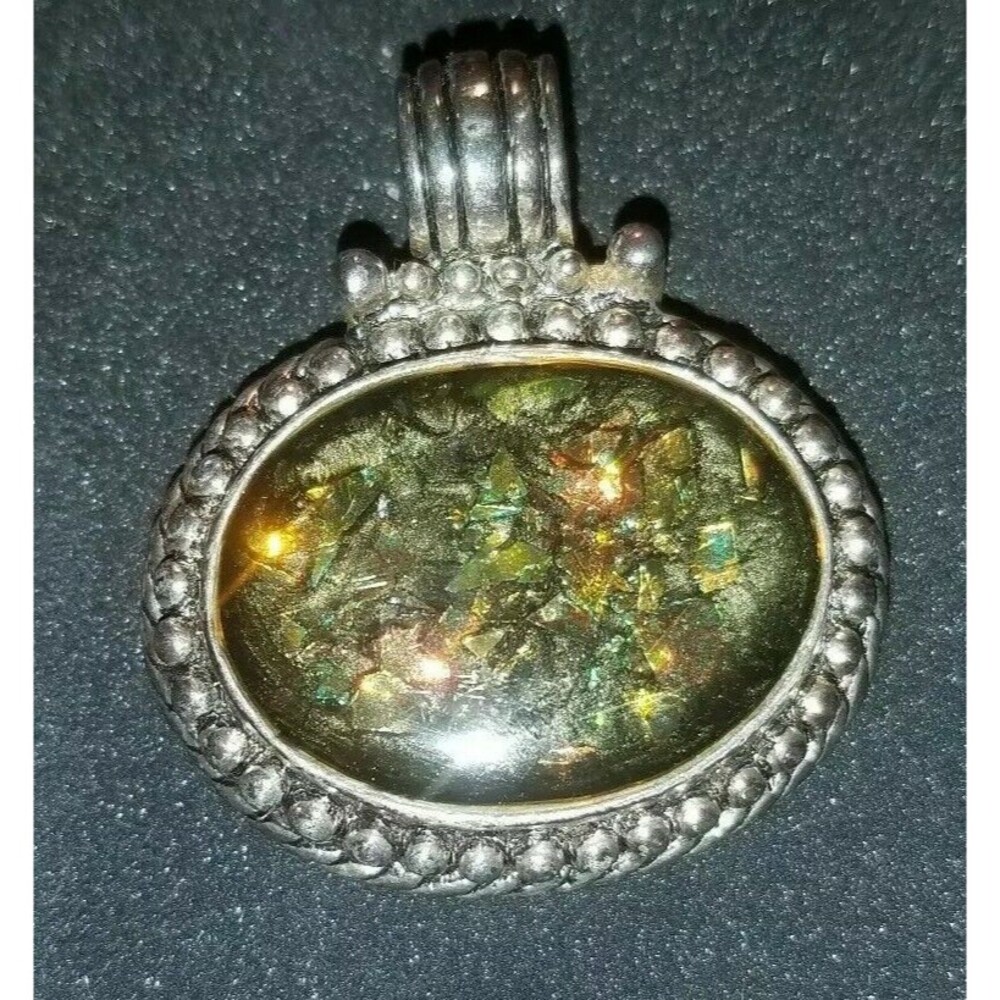 KC *Kenneth Cole* Pendant Silver tone Rope design Holographic- Vintage 80's